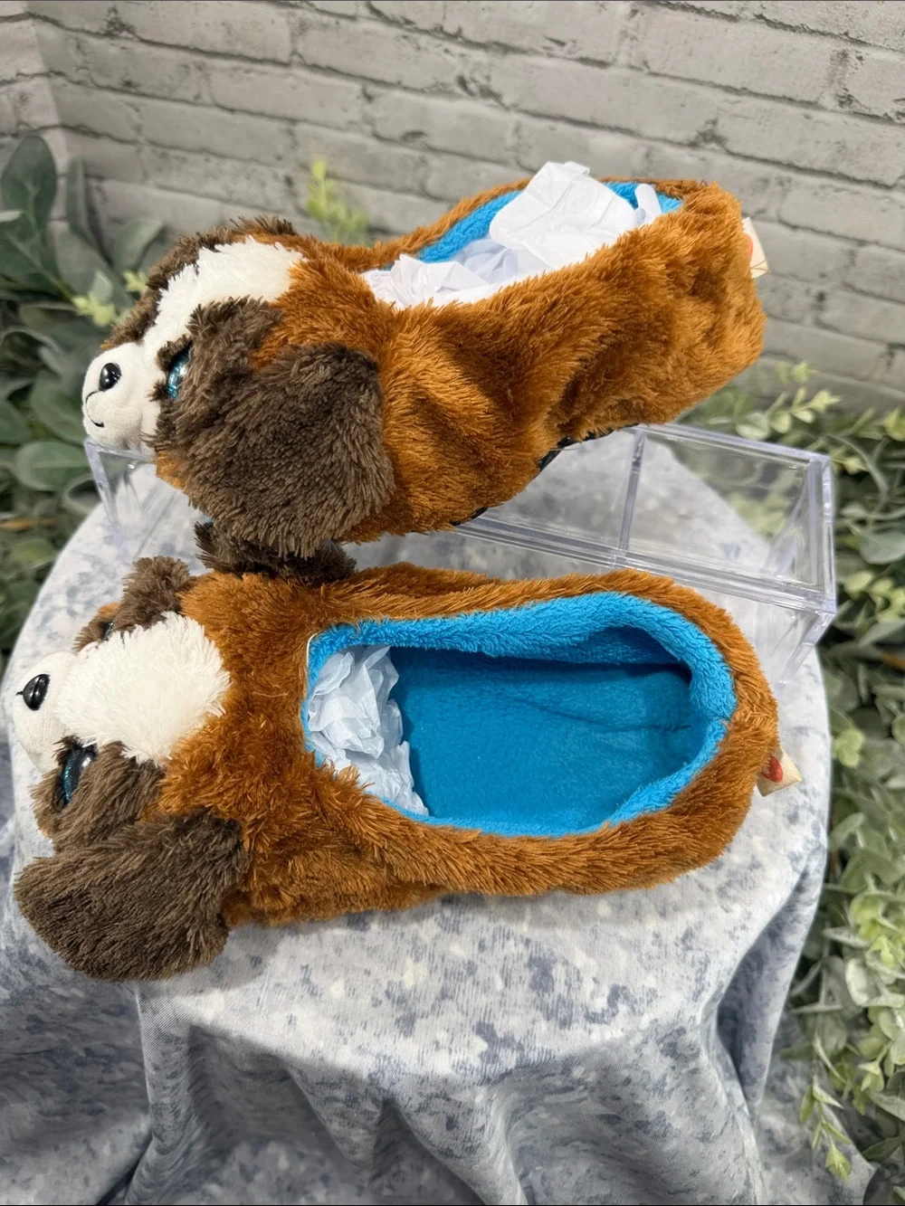 TY “Duke” Beanie Boo 3D Plush Brown & White Soft Furry Kids Slippers Boys 13